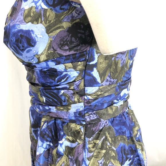 Donna Ricco Strapless Dress Blue Floral Silk Sz 4 A-line Tea length - Picture 4 of 13